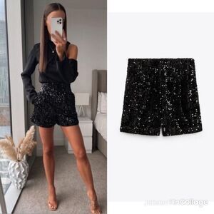 ZARA SEQUINED VELVET SHORTS size M